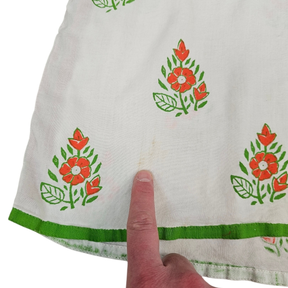Ghungru Hand Block Print Kurta Dress Womens Small Boho Floral Cotton Vintage 90s - Picture 9 of 9